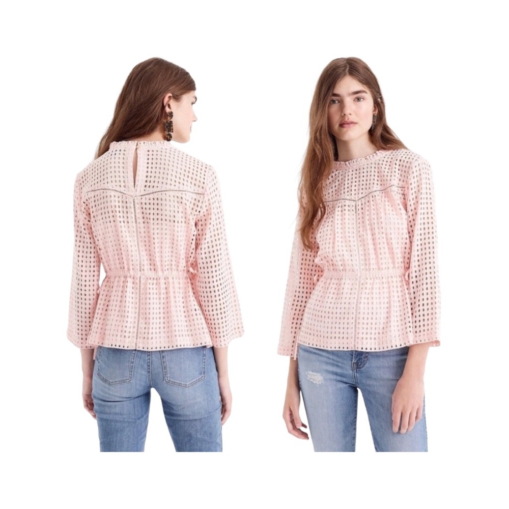 J Crew Point Sure. Light Pink Eyelet Lace Top Long Sleeves Drawstring Waist  4